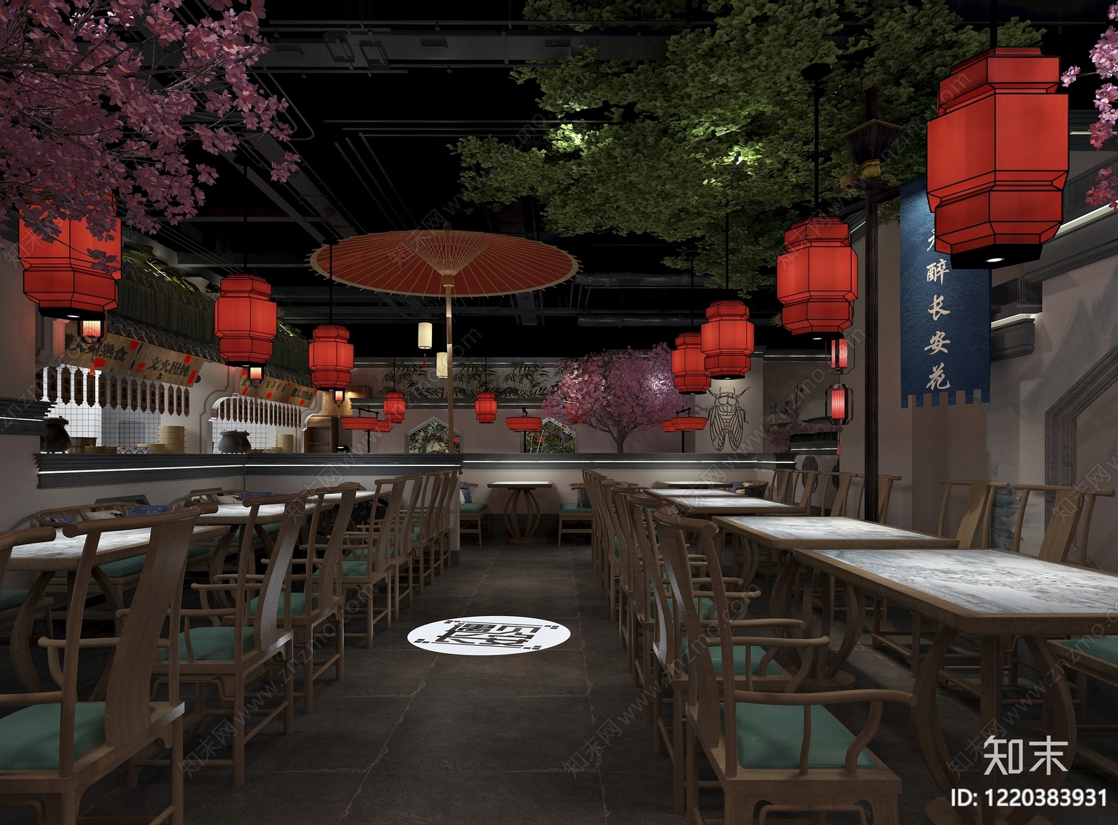 新中式中餐厅3D模型下载【ID:1220383931】