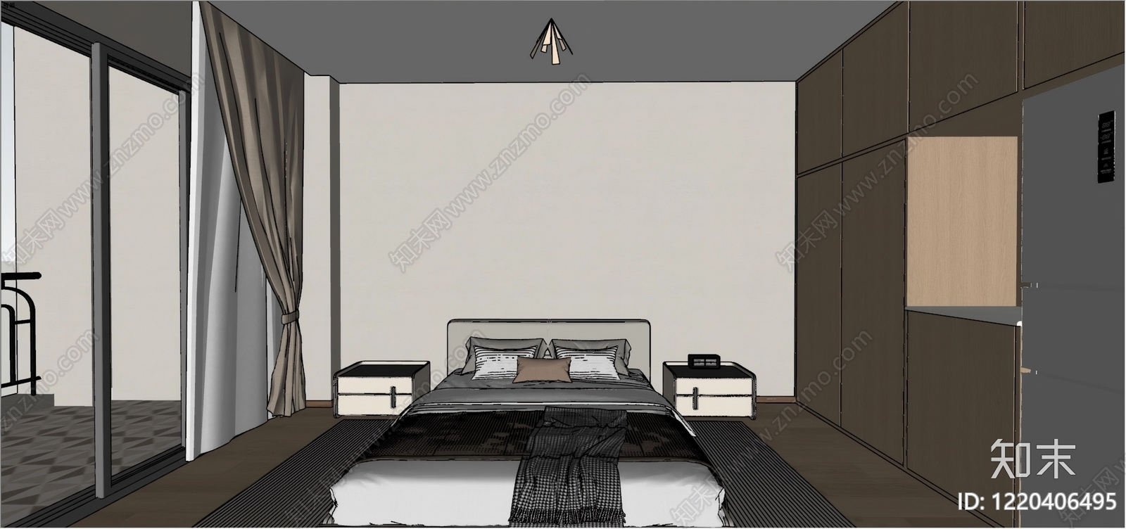 现代简约套房卧室SU模型下载【ID:1220406495】