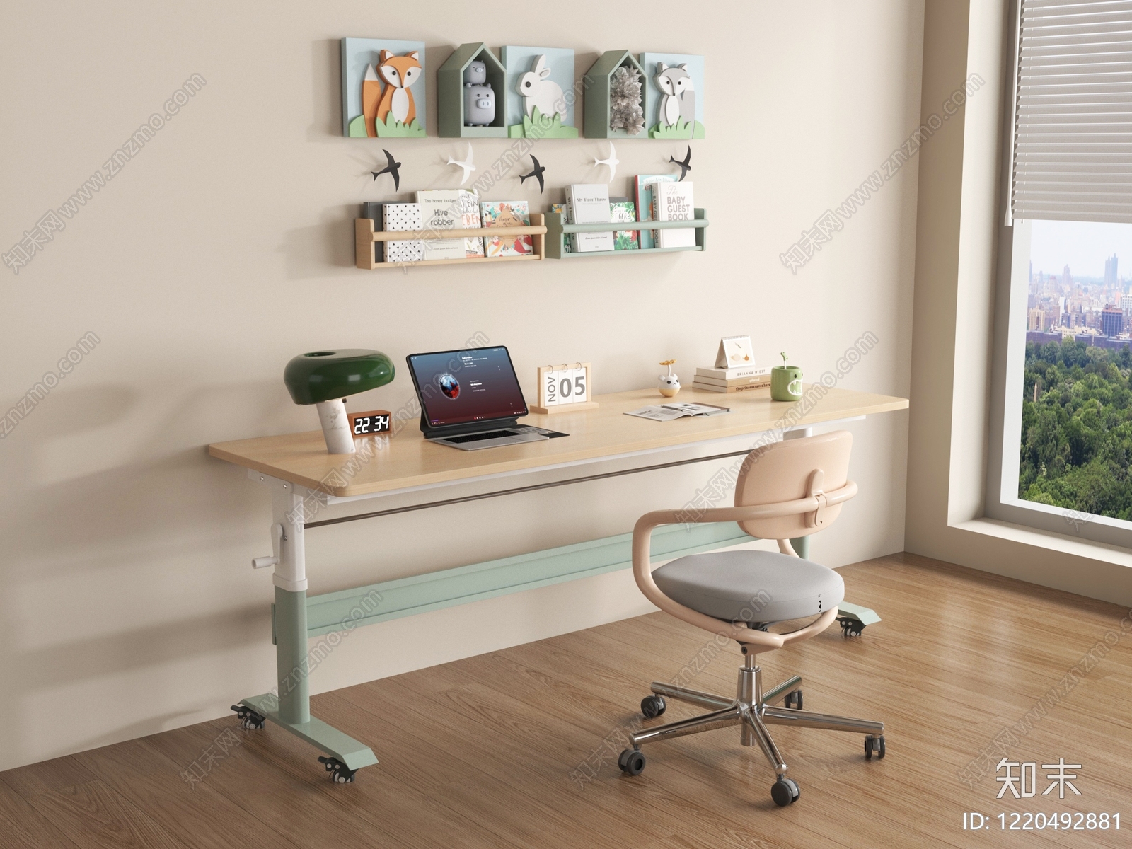 北欧风学习桌3D模型下载【ID:1220492881】