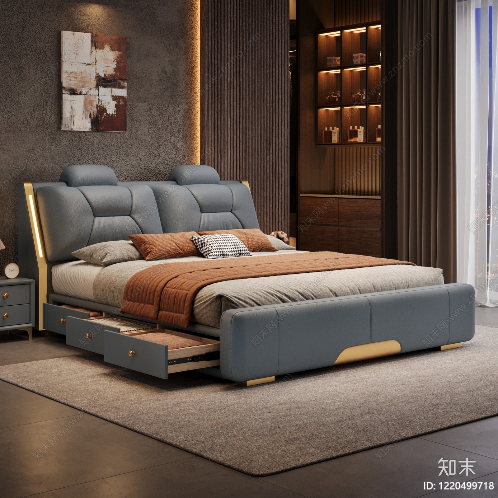 意式轻奢双人床3D模型下载【ID:1220499718】