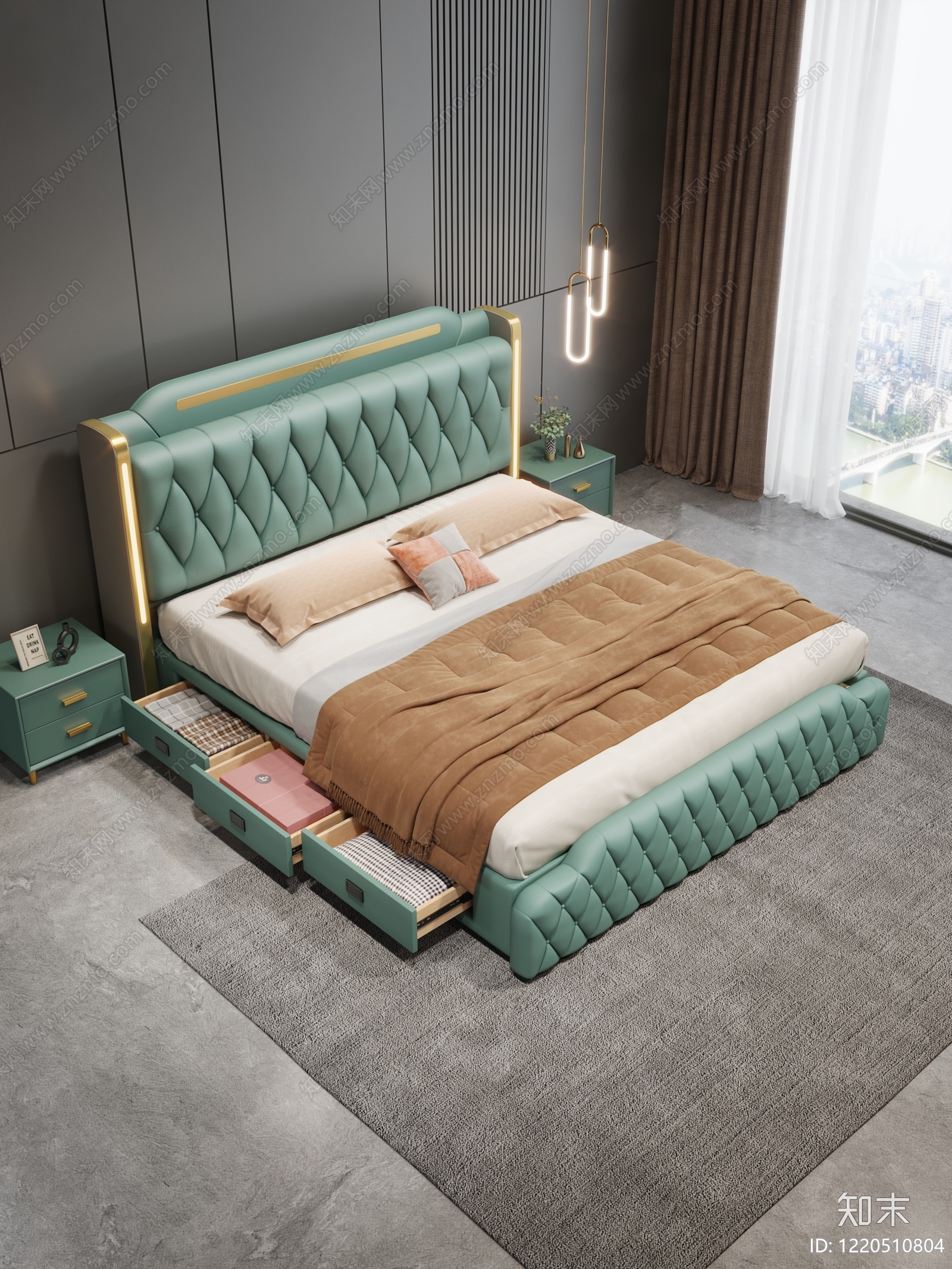 现代轻奢双人床3D模型下载【ID:1220510804】