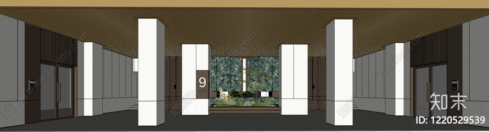 新中式电梯厅SU模型下载【ID:1220529539】