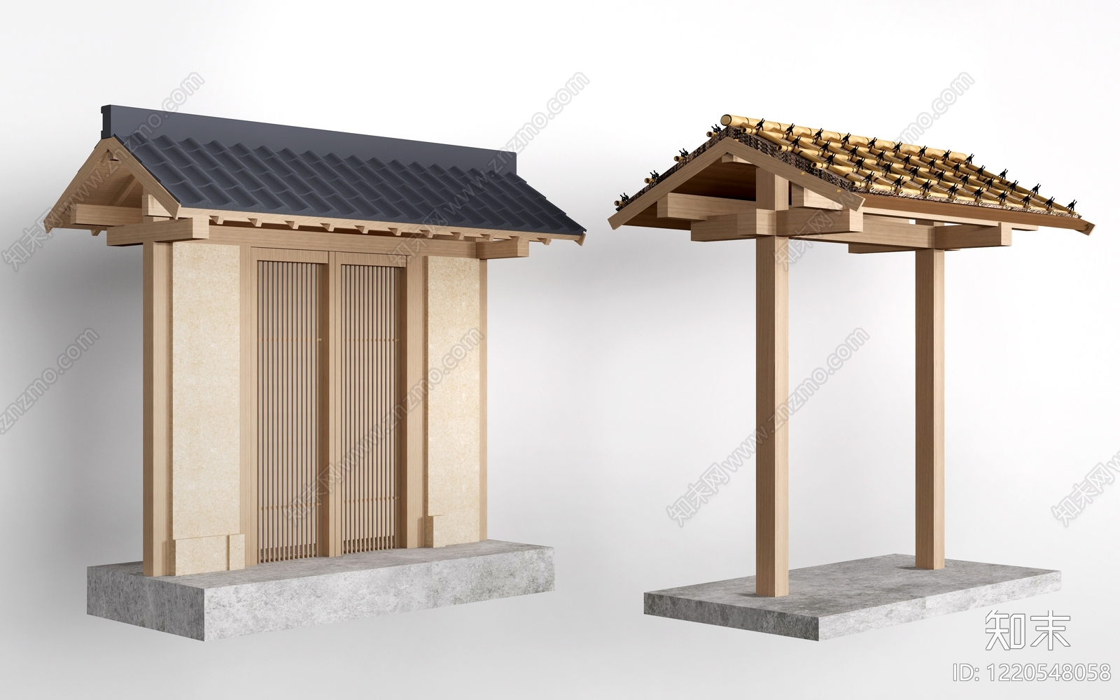 日式大门3D模型渲染效果图