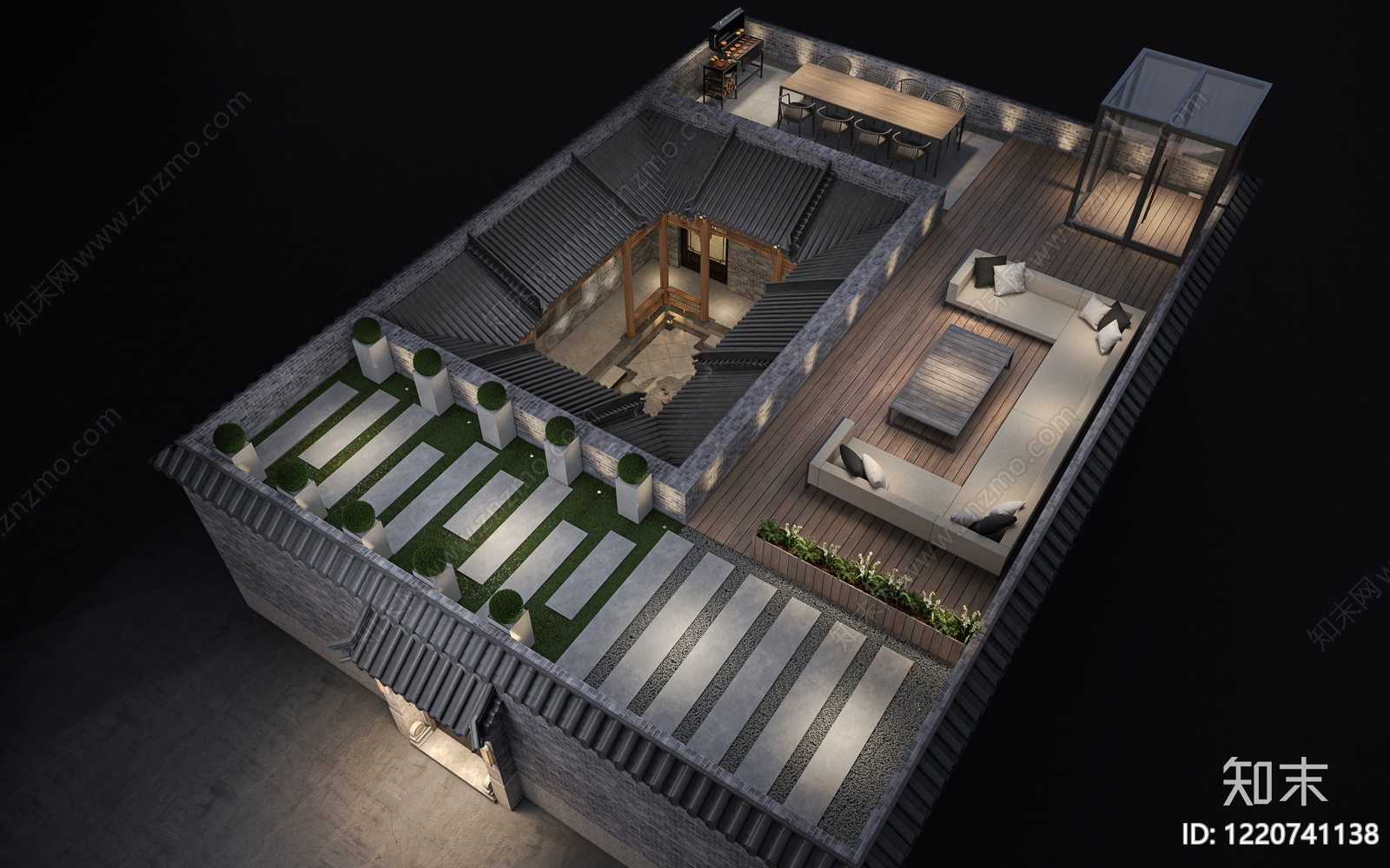 新中式四合院3D模型渲染效果图