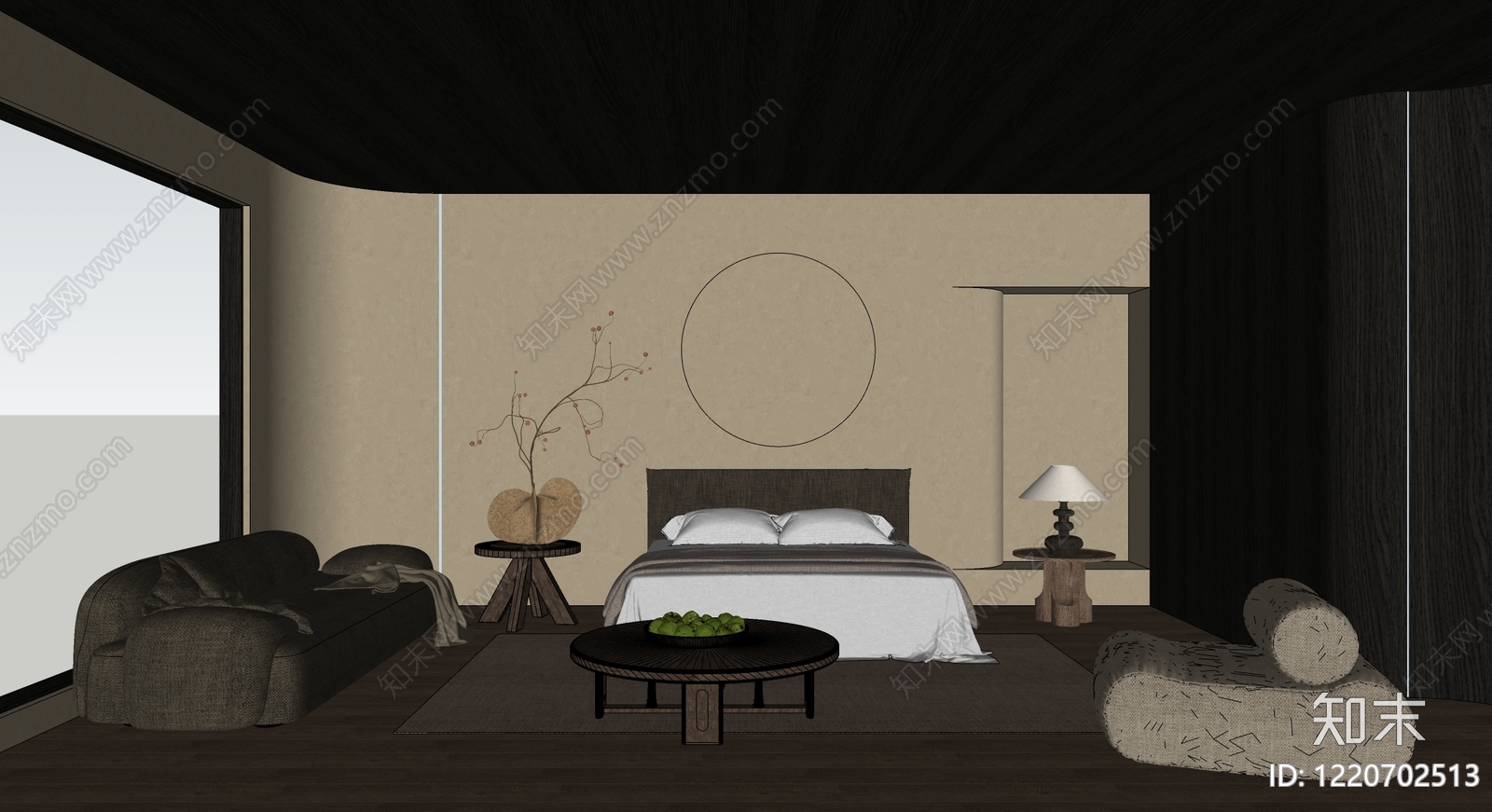 侘寂酒店客房SU模型下载【ID:1220702513】