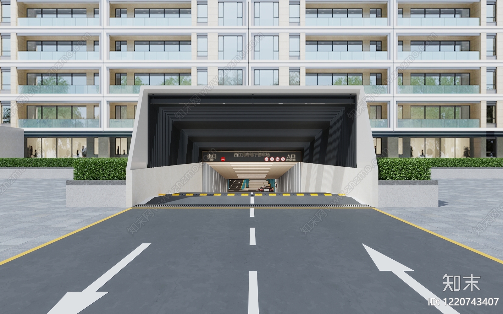 现代简约室内停车场3D模型渲染效果图