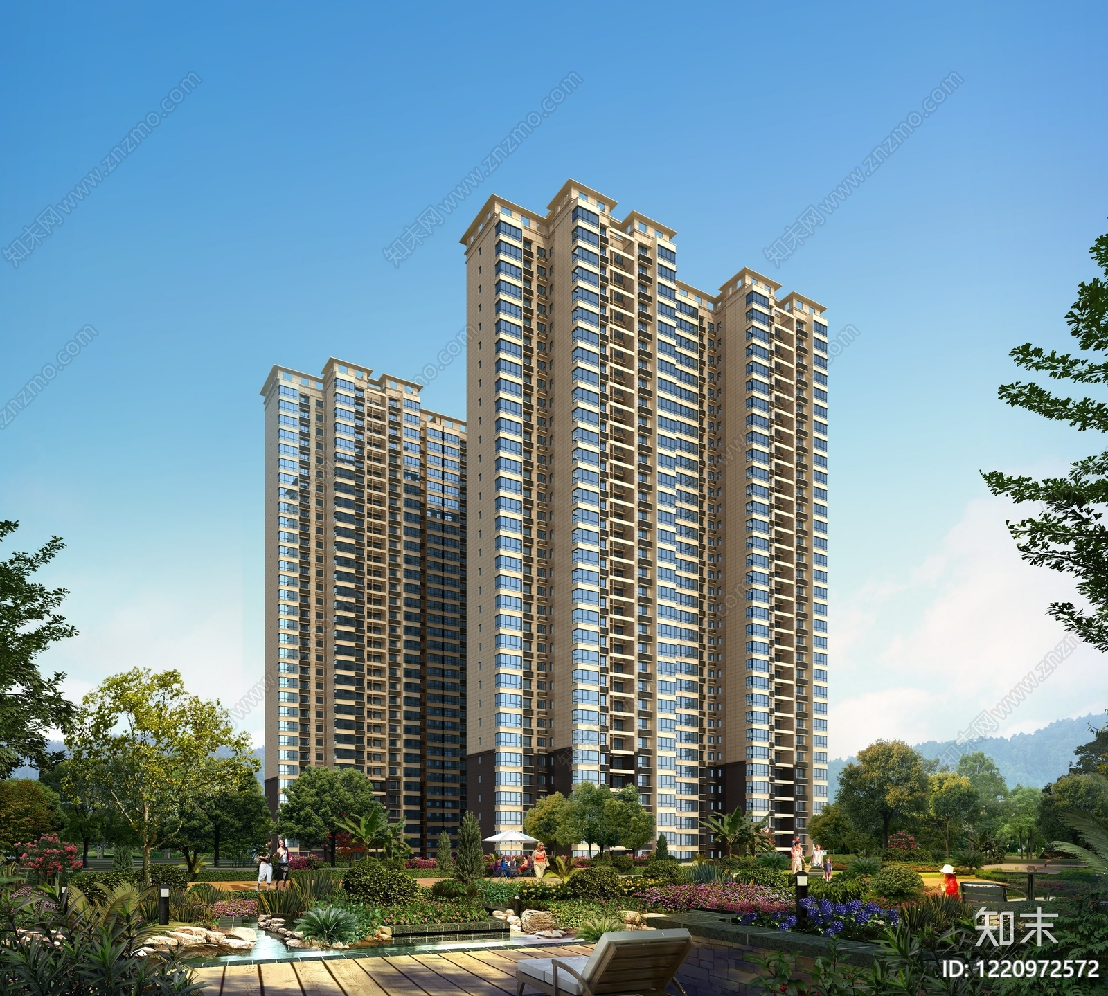 现代主义小高层住宅楼3D模型渲染效果图