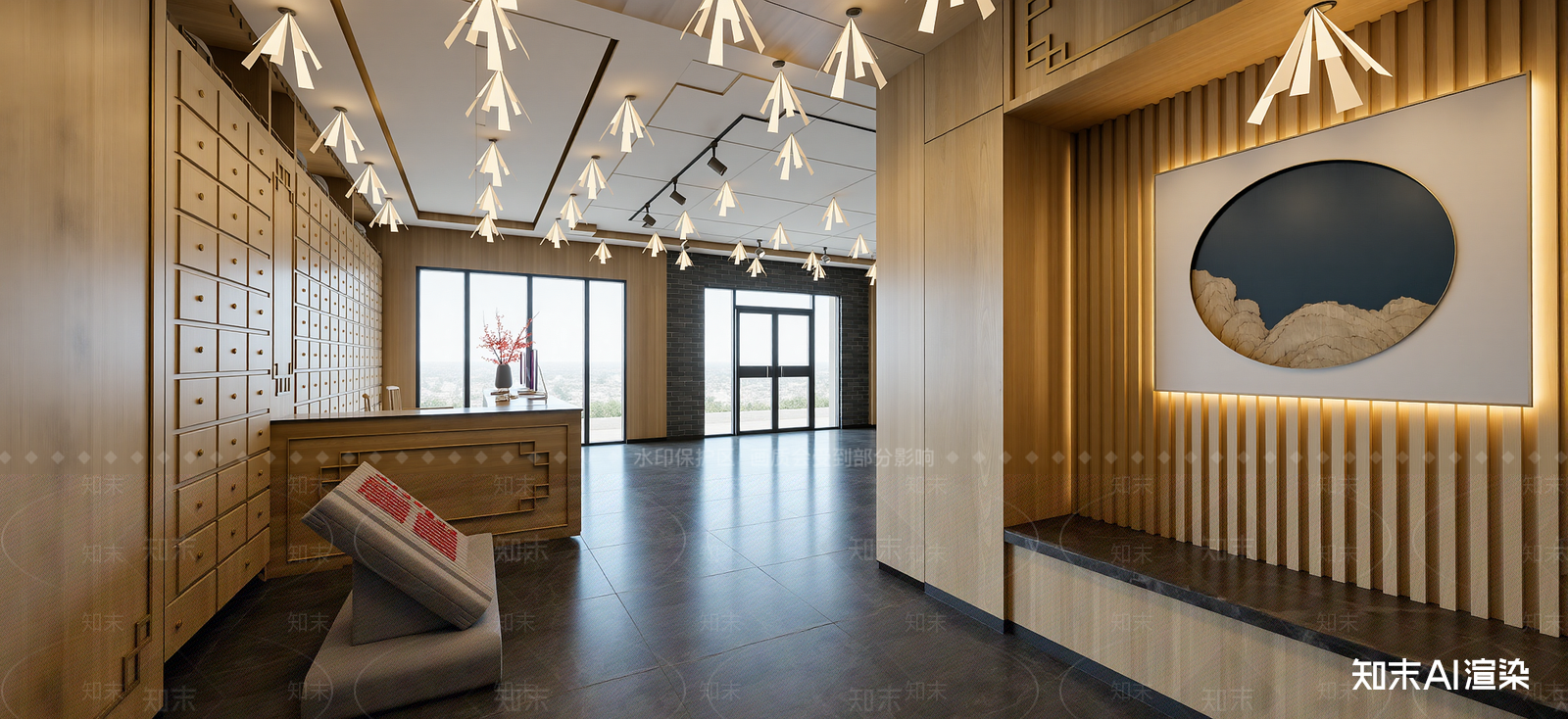 新中式民宿大堂SU模型下载【ID:1222225832】