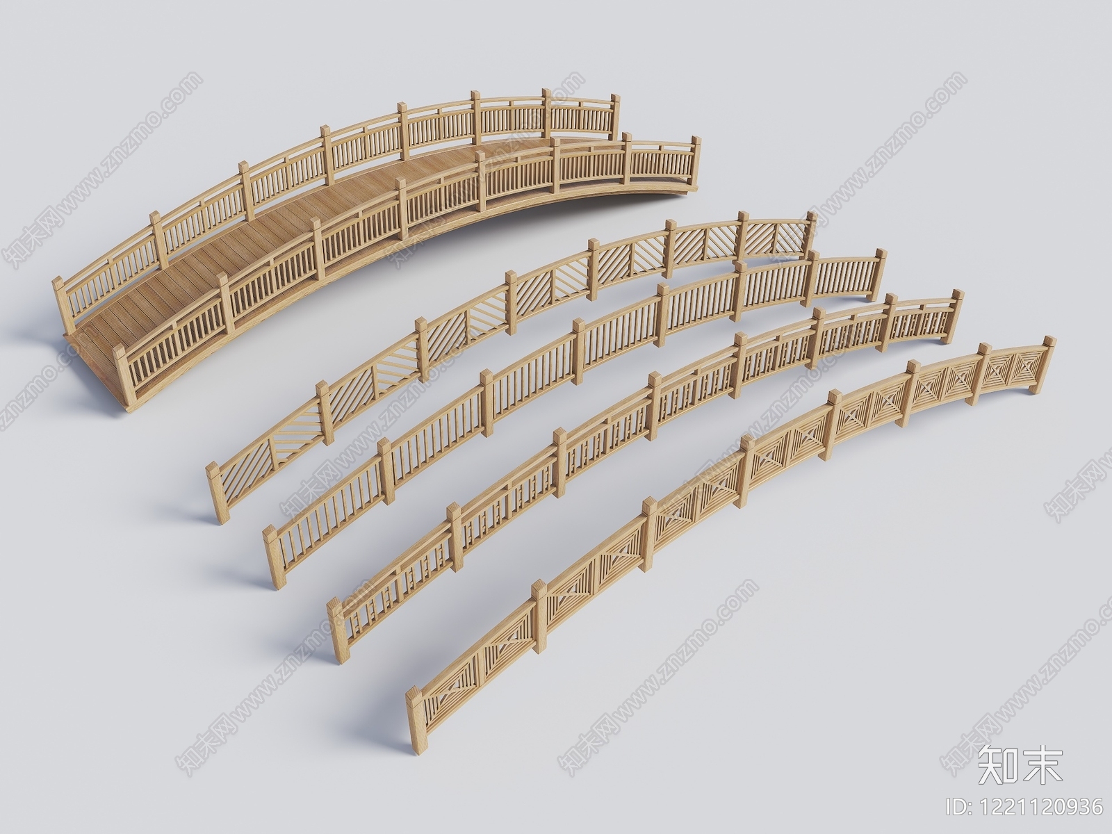 新中式景观景观桥3D模型渲染效果图