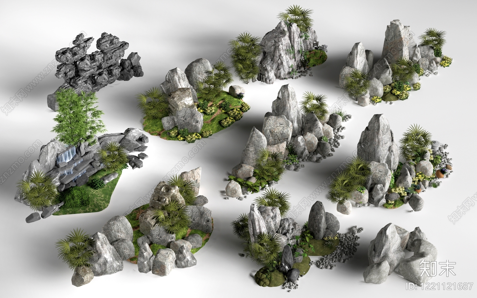 新中式景观石头3D模型渲染效果图
