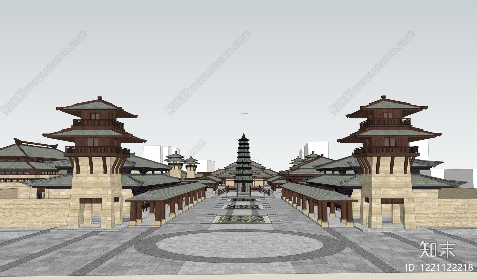 新中式博物馆SU模型下载【ID:1221122218】