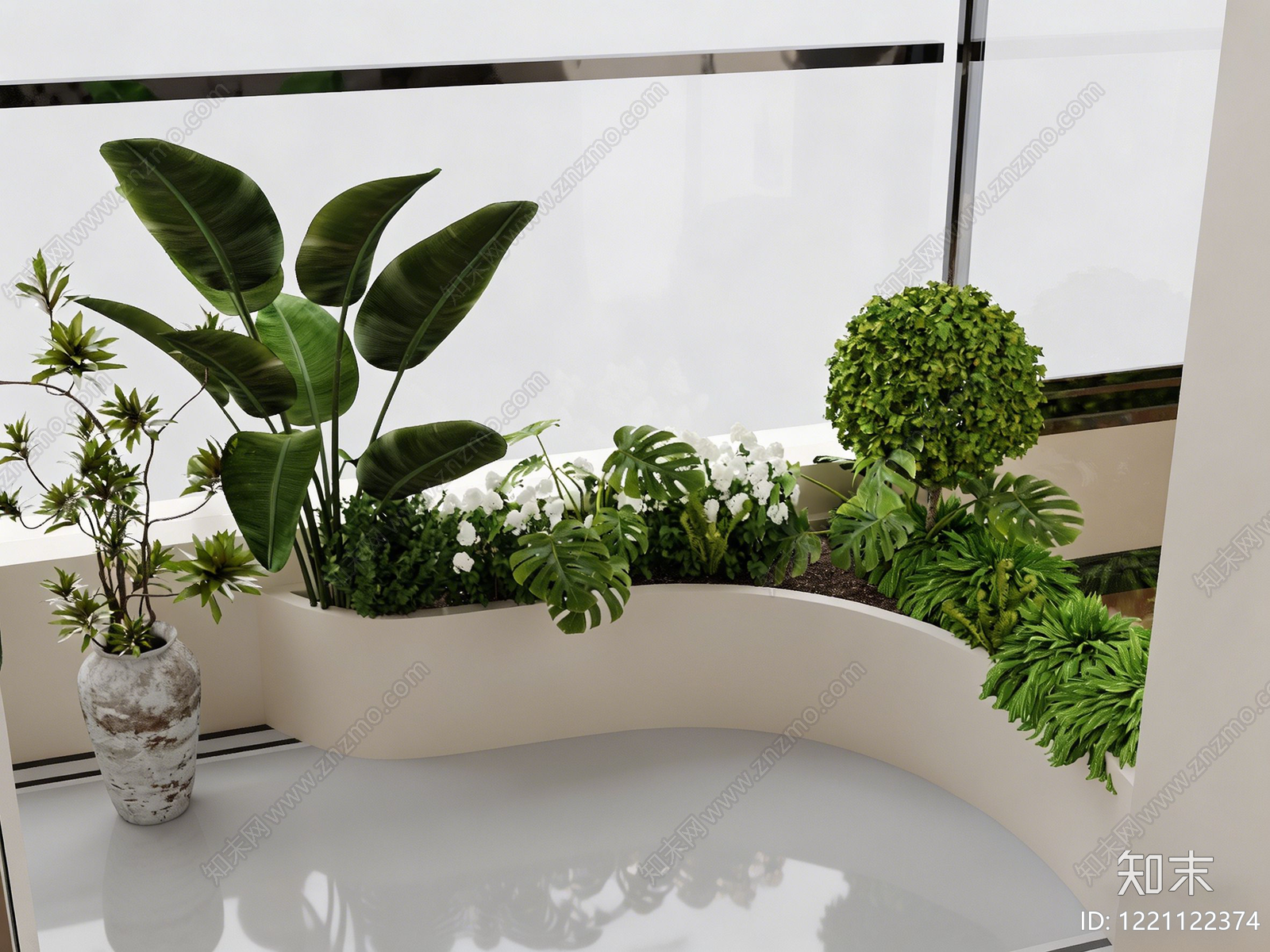 奶油风花草组合3D模型渲染效果图