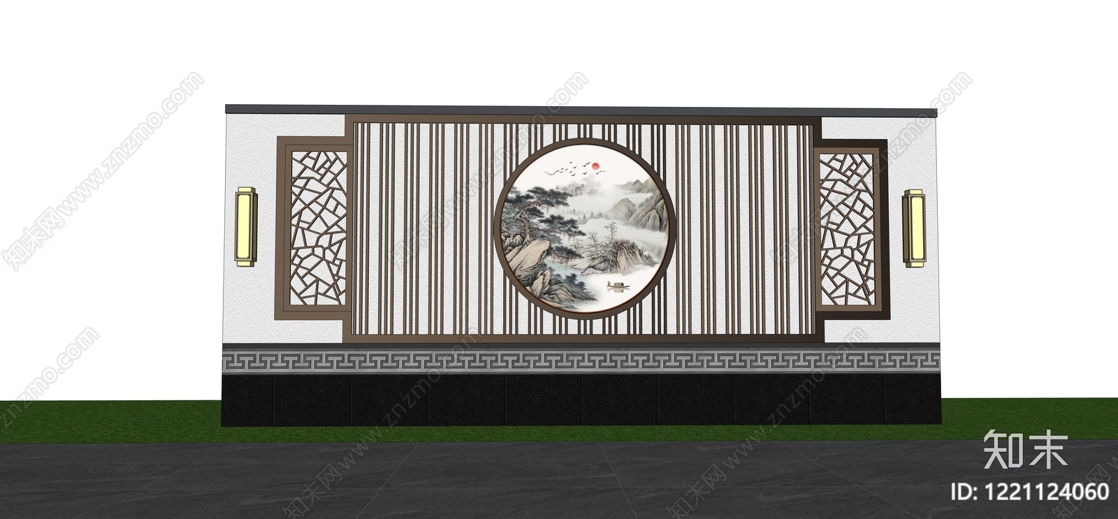 新中式景墙SU模型下载【ID:1221124060】
