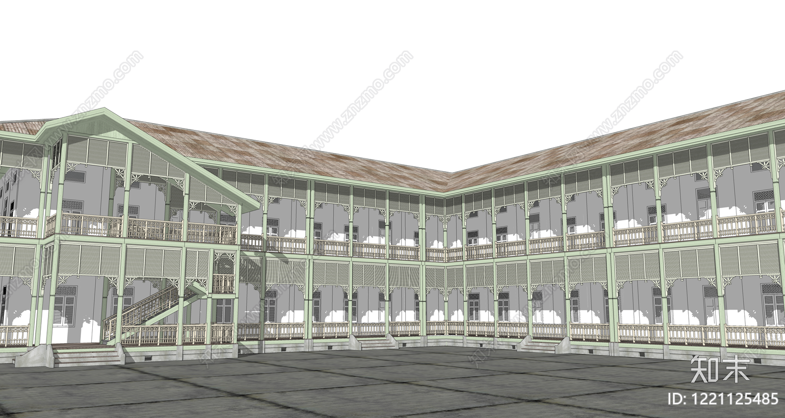 法式学校建筑SU模型下载【ID:1221125485】
