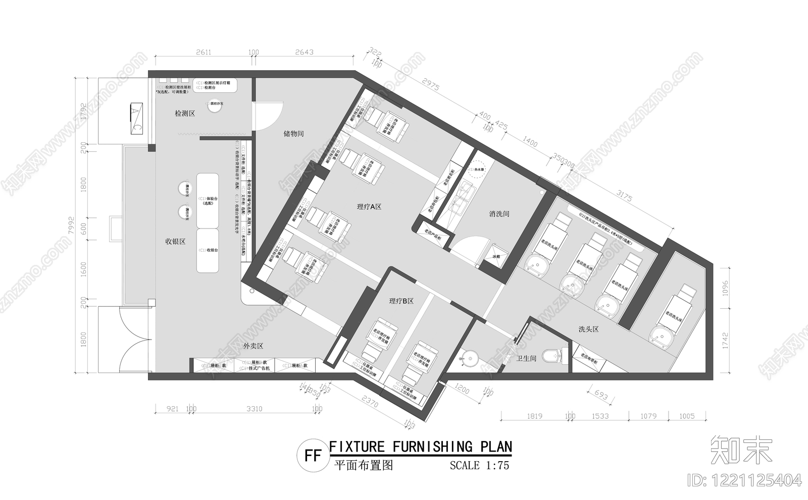 理发店cad施工图下载【ID:1221125404】