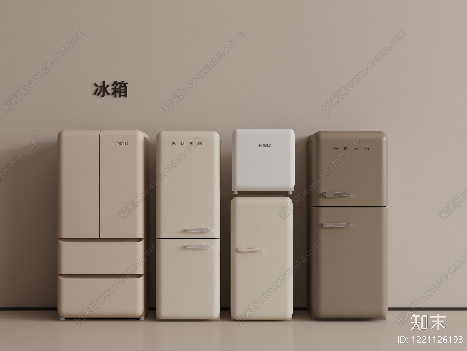 奶油风冰箱3D模型下载【ID:1221126193】