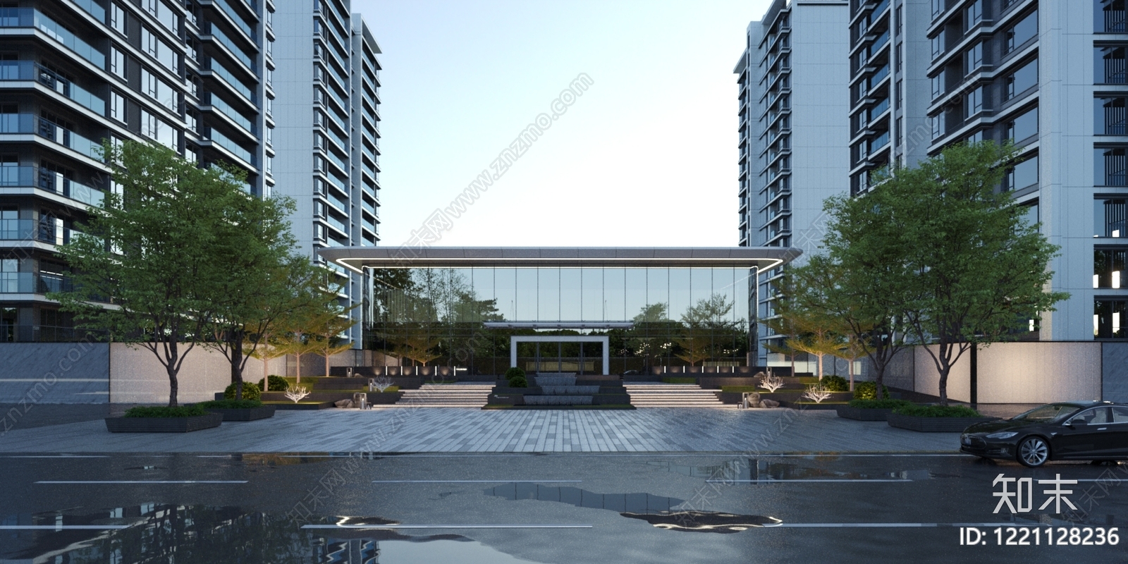 极简主义售楼处外观3D模型渲染效果图