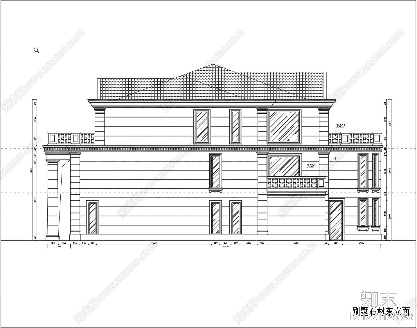 别墅建筑cad施工图下载【ID:1221128393】