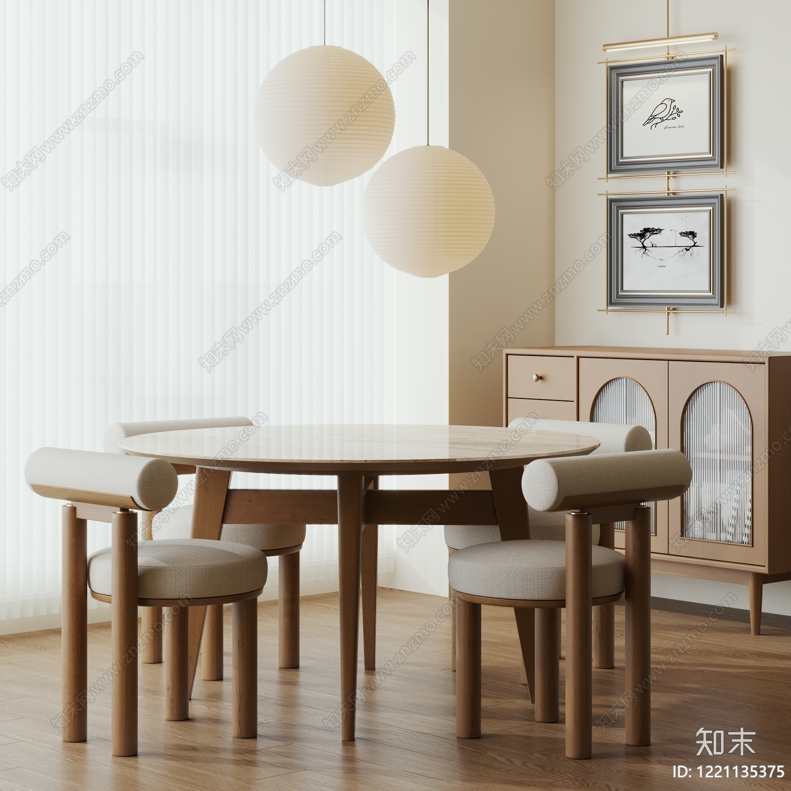 北欧风圆桌餐厅3D模型渲染效果图