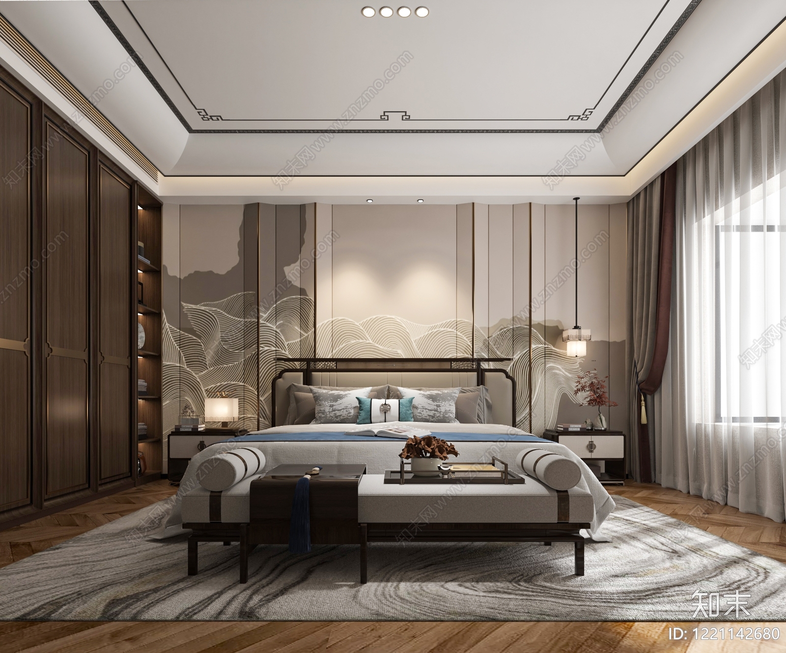 新中式主卧3D模型下载【ID:1221142680】