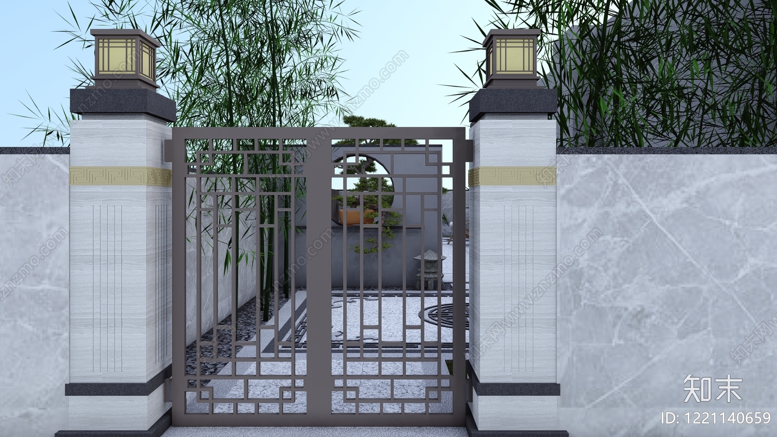 新中式别墅庭院SU模型下载【ID:1221140659】