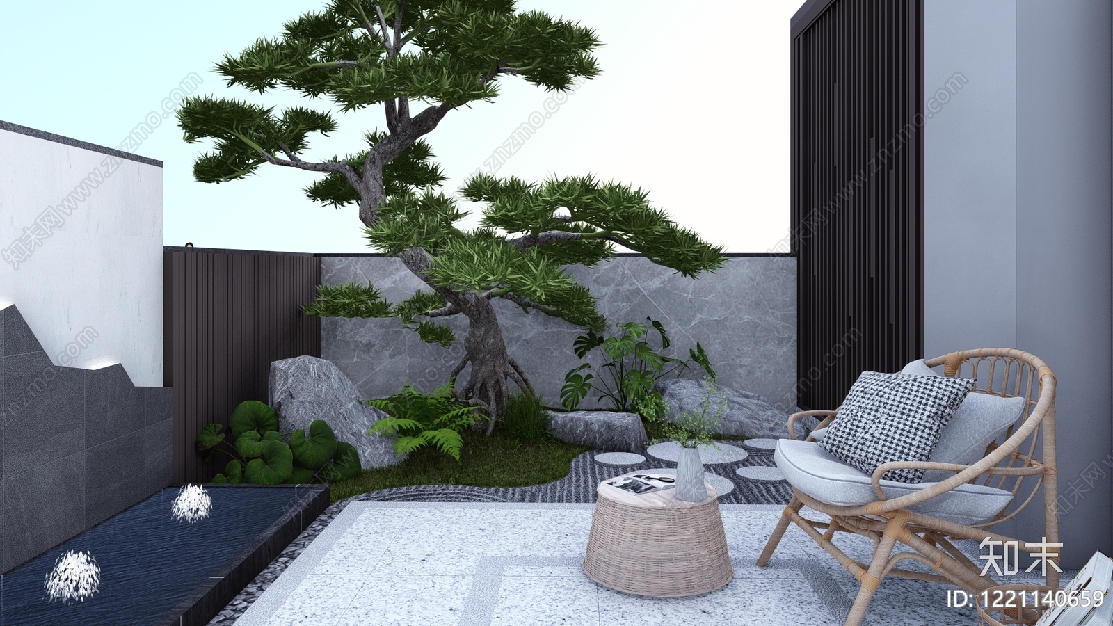 新中式别墅庭院SU模型下载【ID:1221140659】