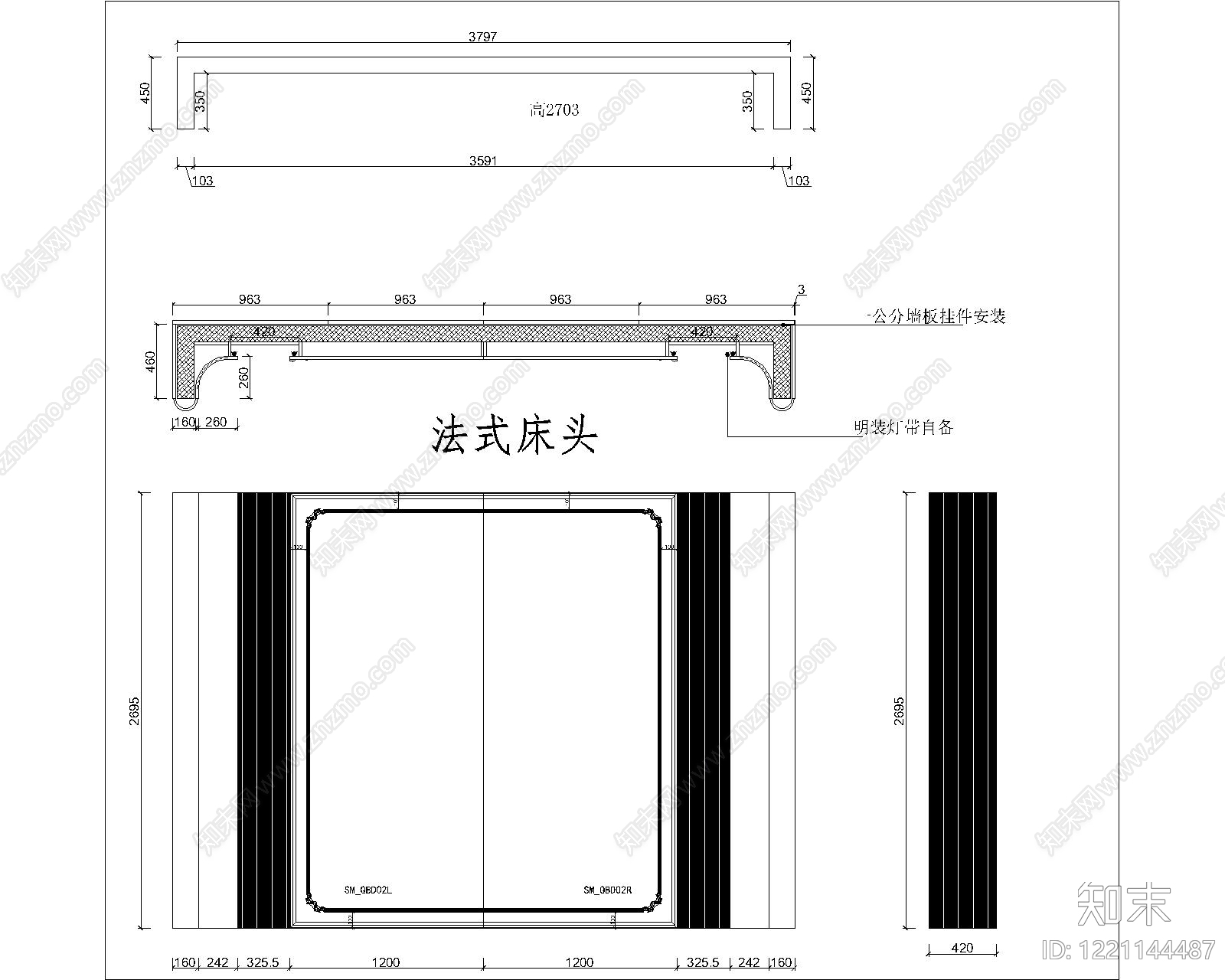 背景墙节点cad施工图下载【ID:1221144487】