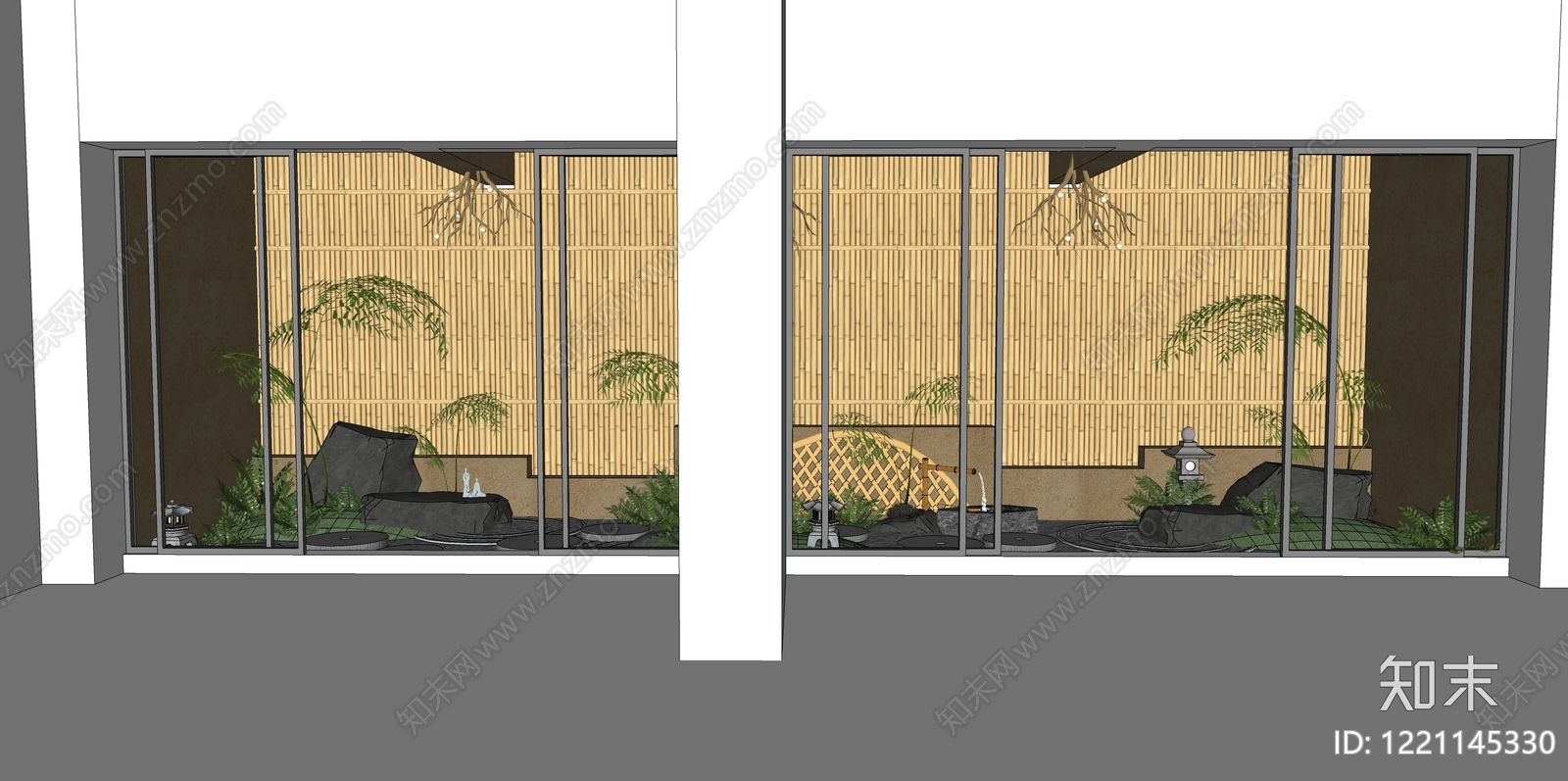 日式禅意室内景观SU模型草图