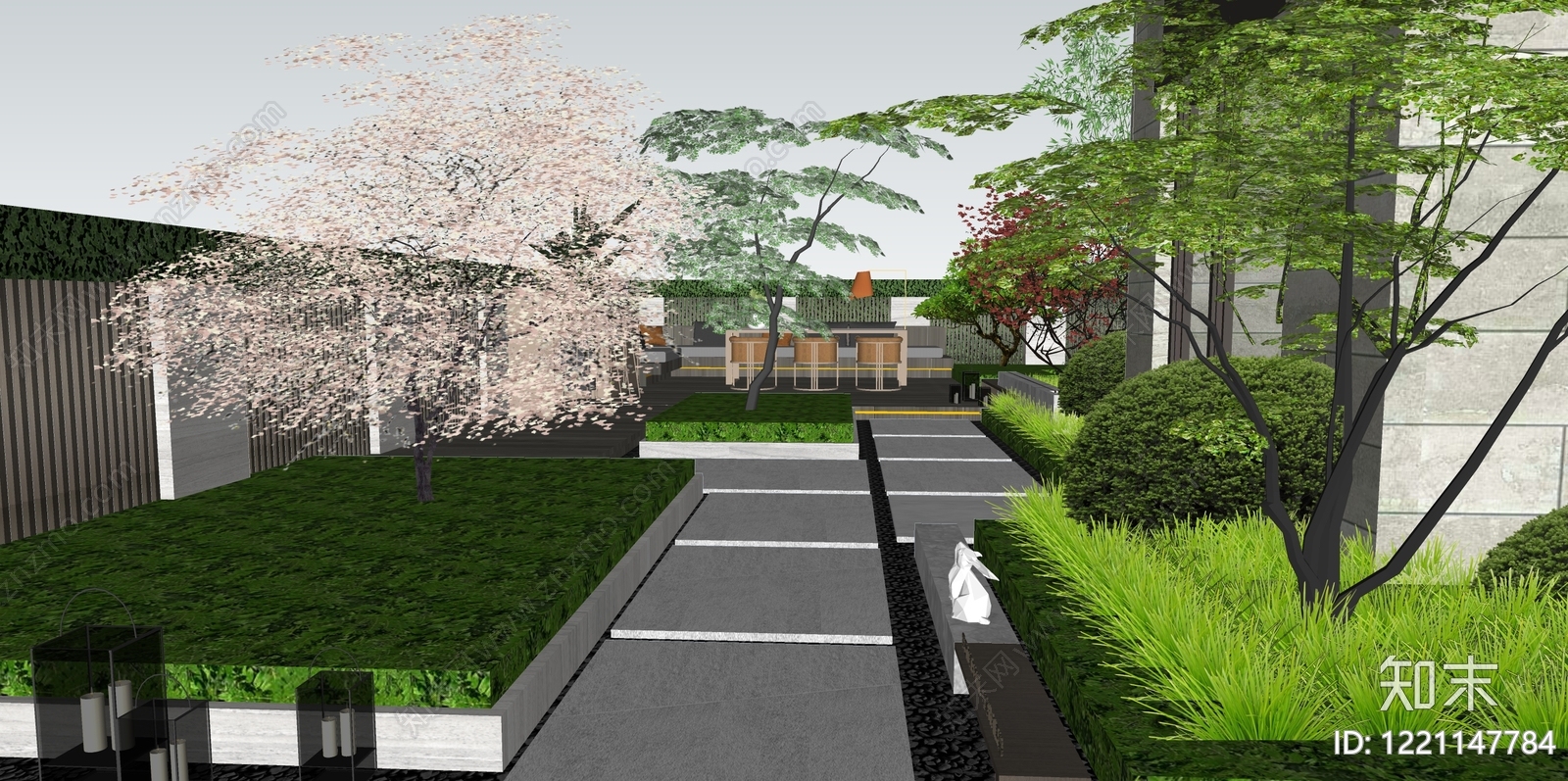 现代简约别墅庭院SU模型下载【ID:1221147784】