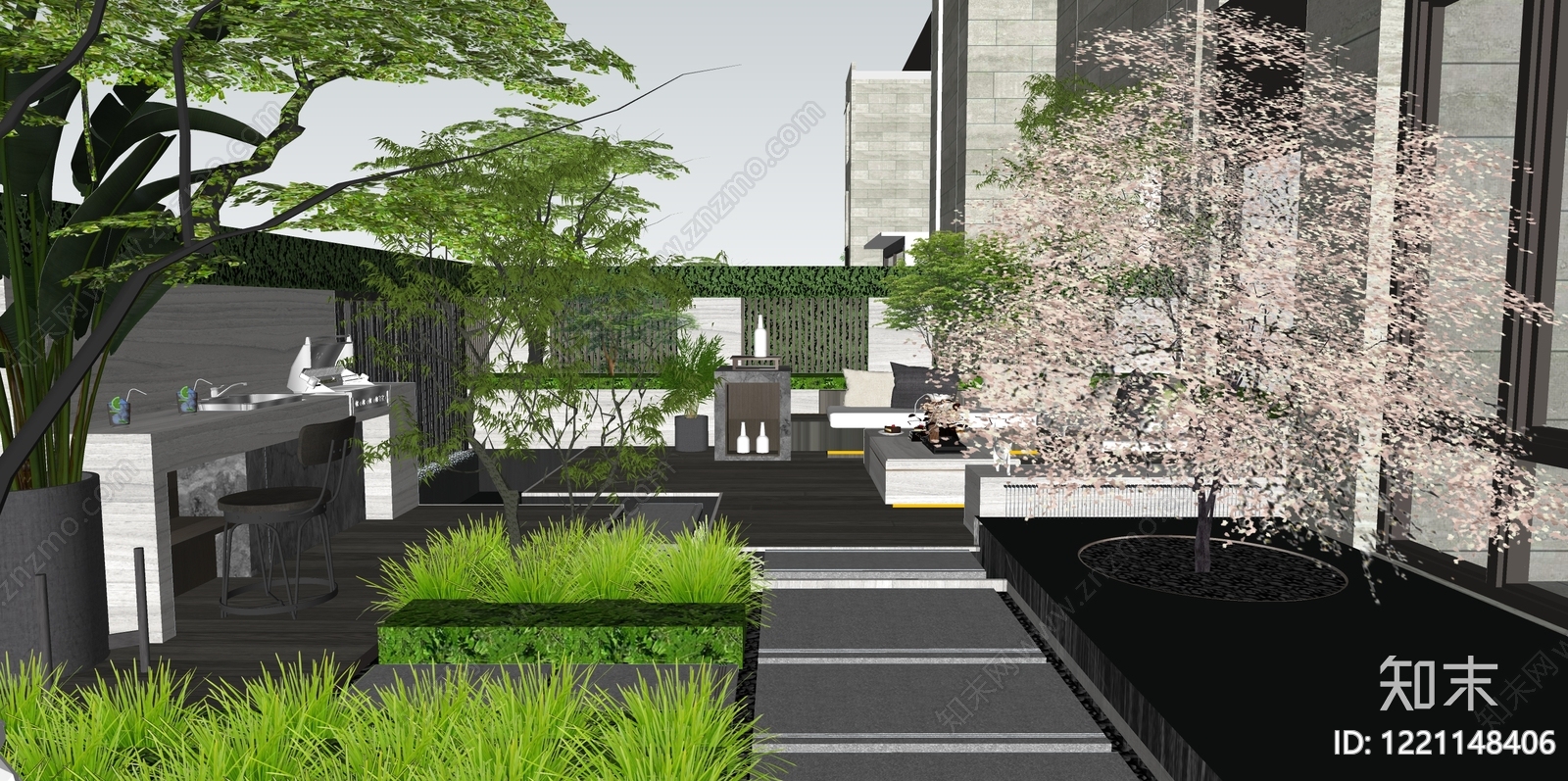 极简主义别墅庭院SU模型下载【ID:1221148406】