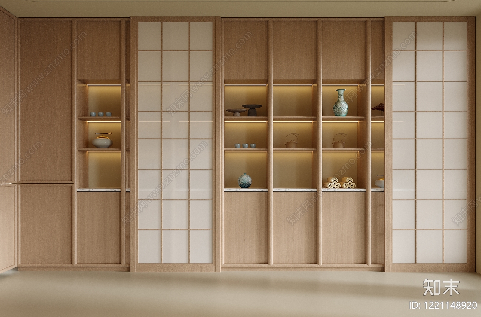 日式酒柜3D模型渲染效果图