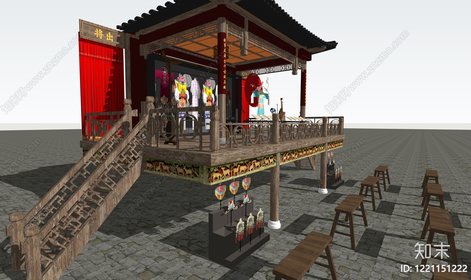 新中式舞台SU模型下载【ID:1221151222】
