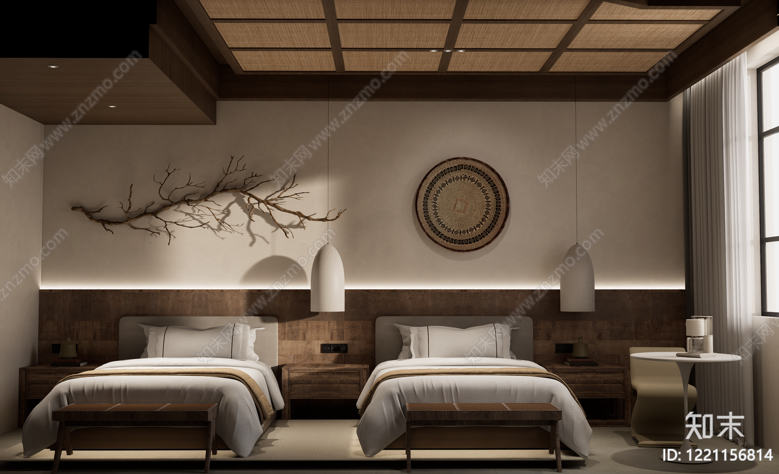侘寂酒店客房SU模型下载【ID:1221156814】