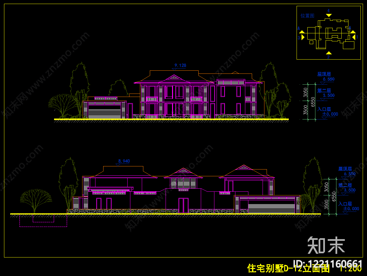 别墅建筑cad施工图下载【ID:1221160661】