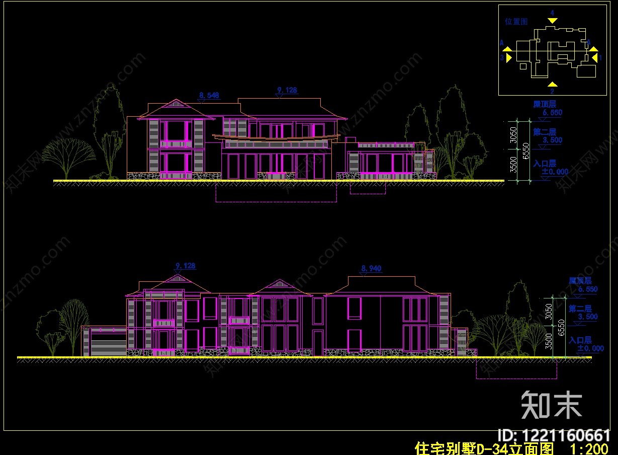 别墅建筑cad施工图下载【ID:1221160661】