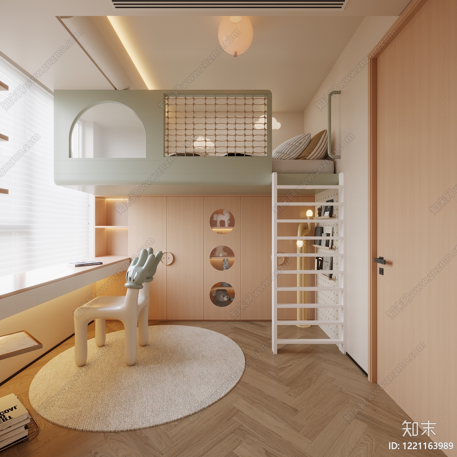 奶油风通用儿童房3D模型下载【ID:1221163989】