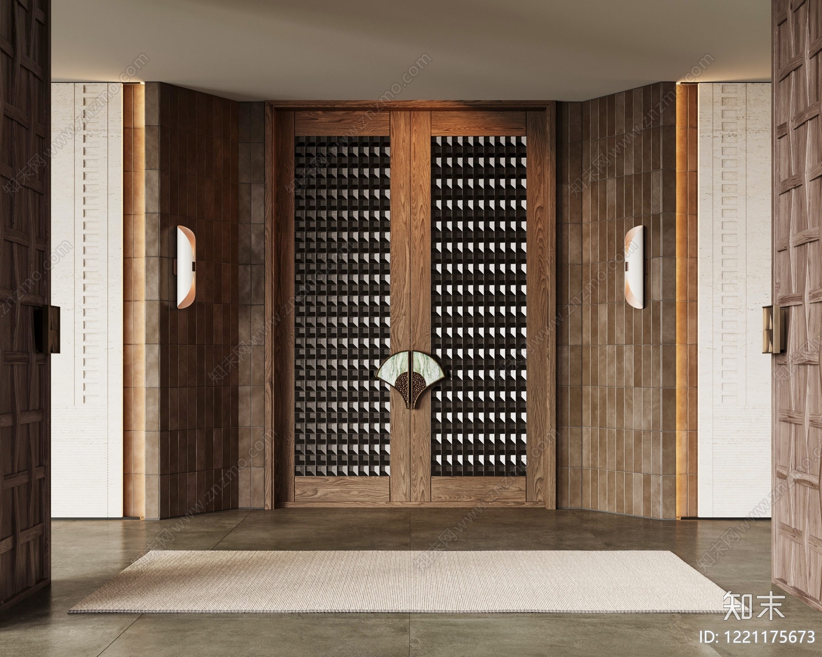 新中式酒店入口SU模型下载【ID:1221175673】