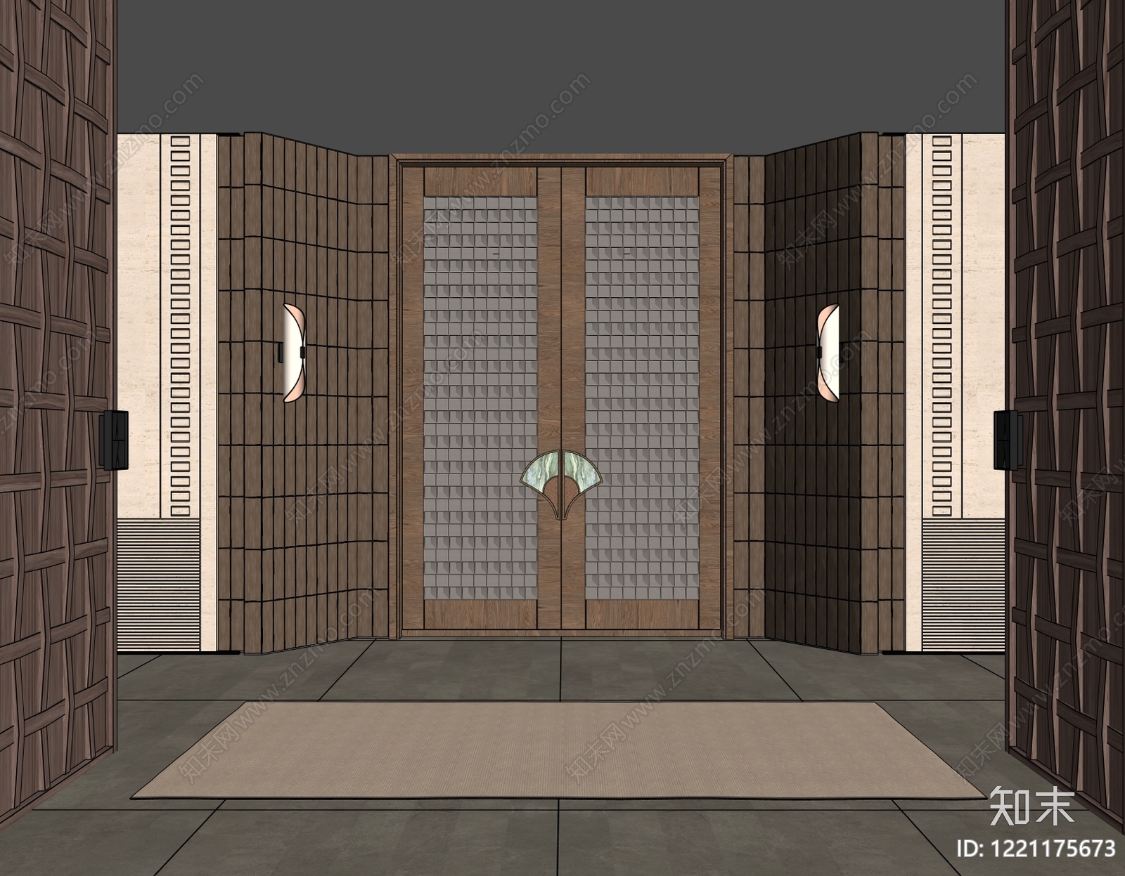 新中式酒店入口SU模型下载【ID:1221175673】
