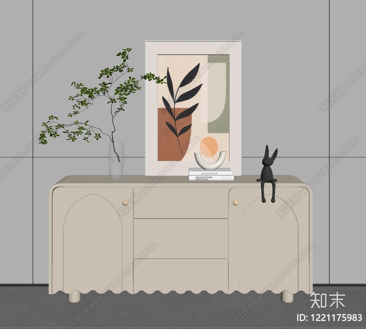 奶油风玄关柜SU模型下载【ID:1221175983】