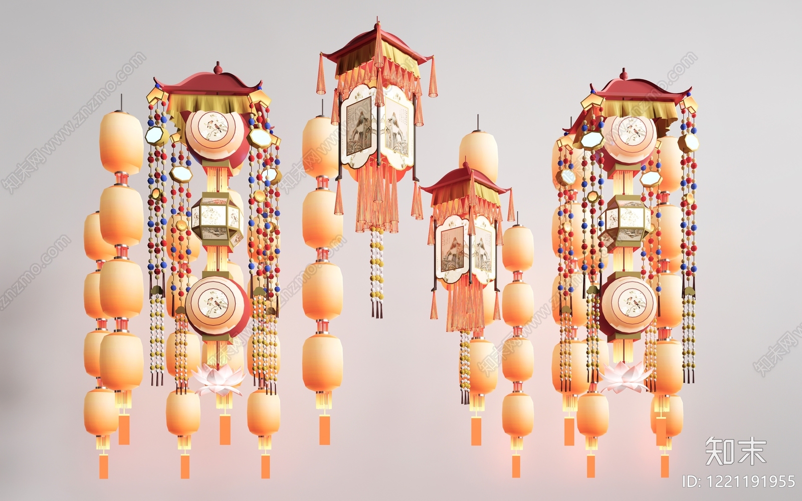 新中式灯笼3D模型渲染效果图