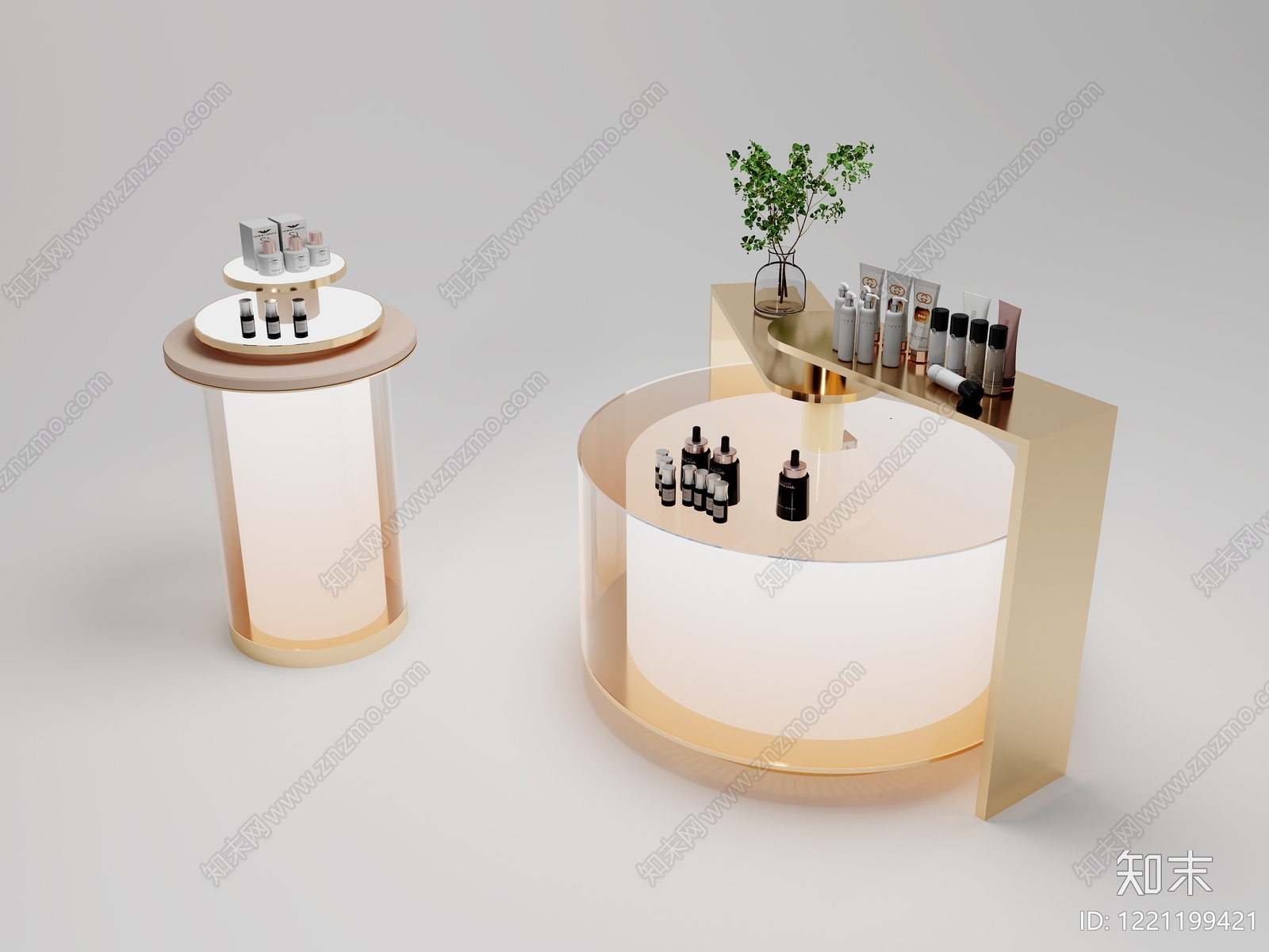 现代简约化妆品展台3D模型渲染效果图