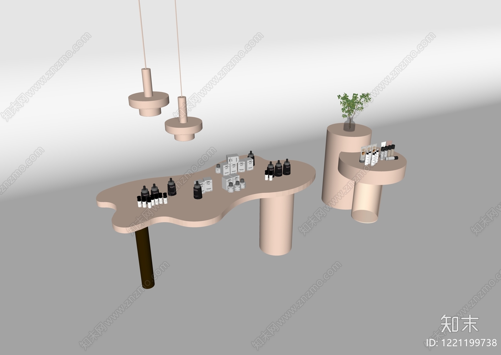 奶油风化妆品展台SU模型下载【ID:1221199738】