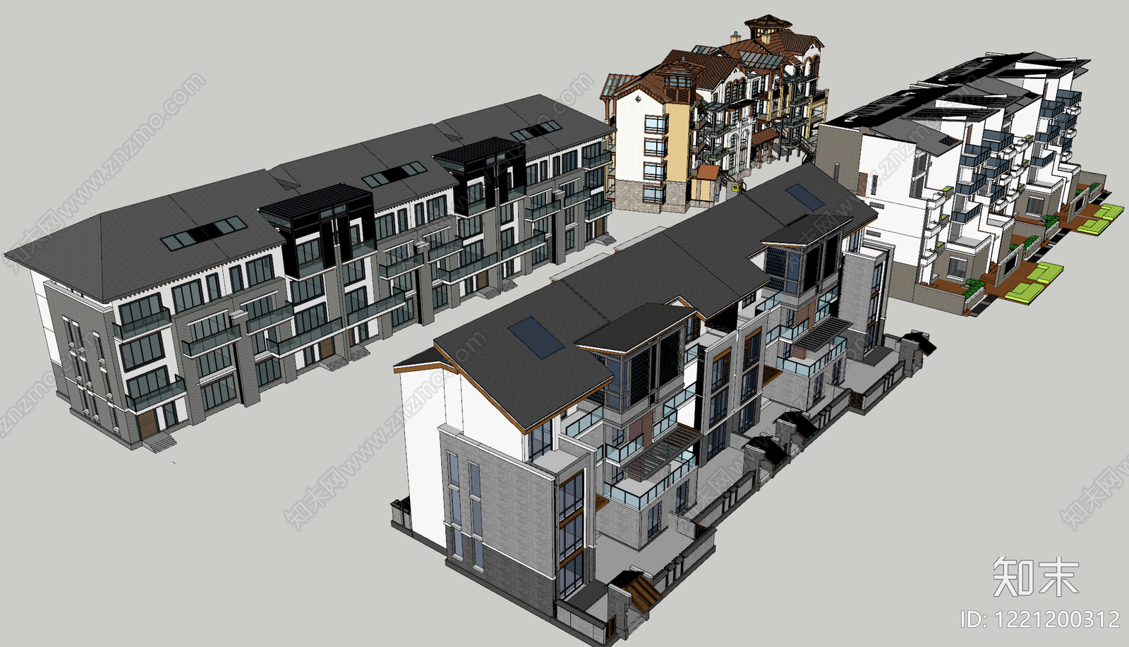 新中式多层住宅SU模型下载【ID:1221200312】