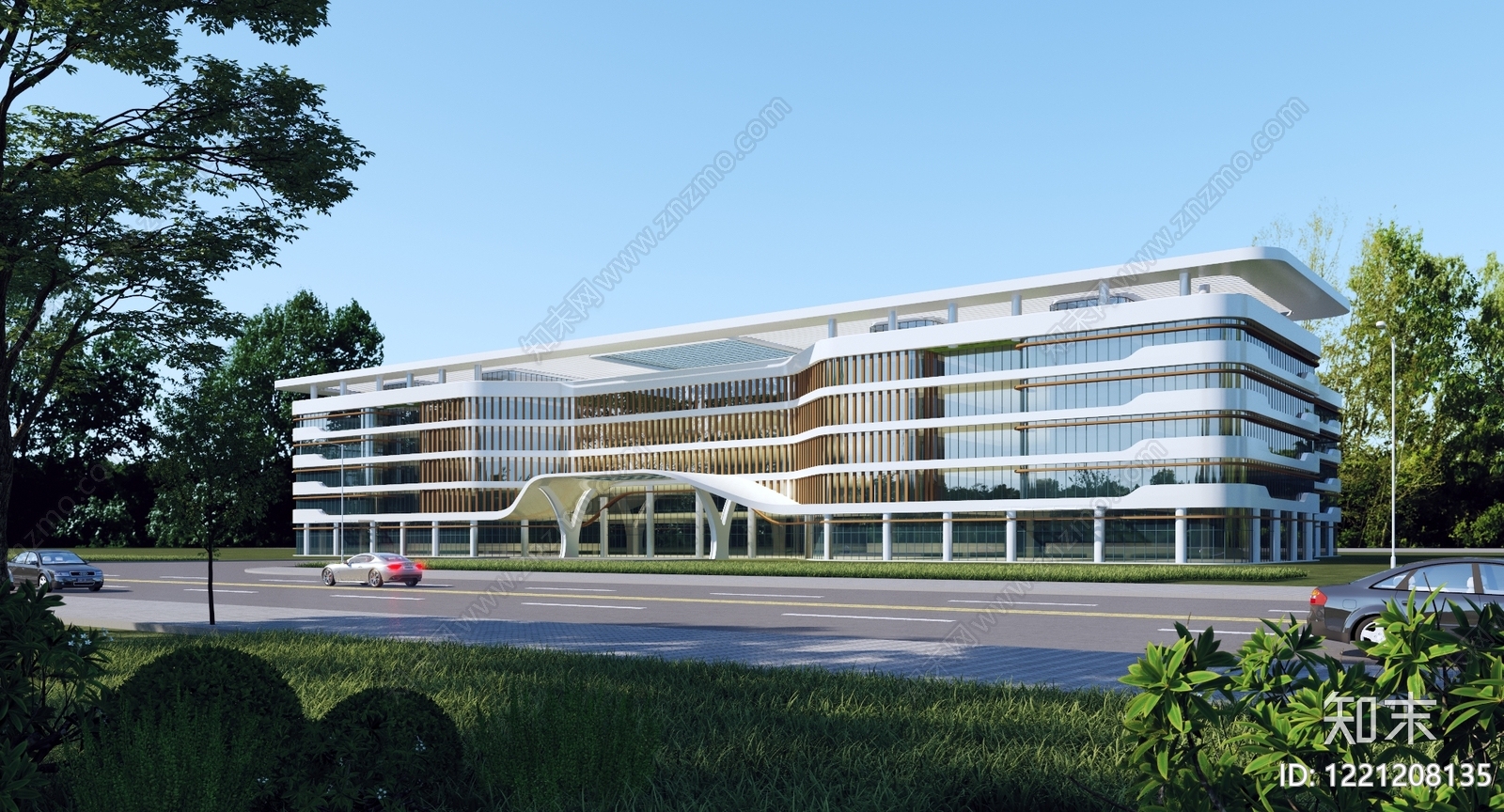 现代主义产业园办公楼3D模型下载【ID:1221208135】