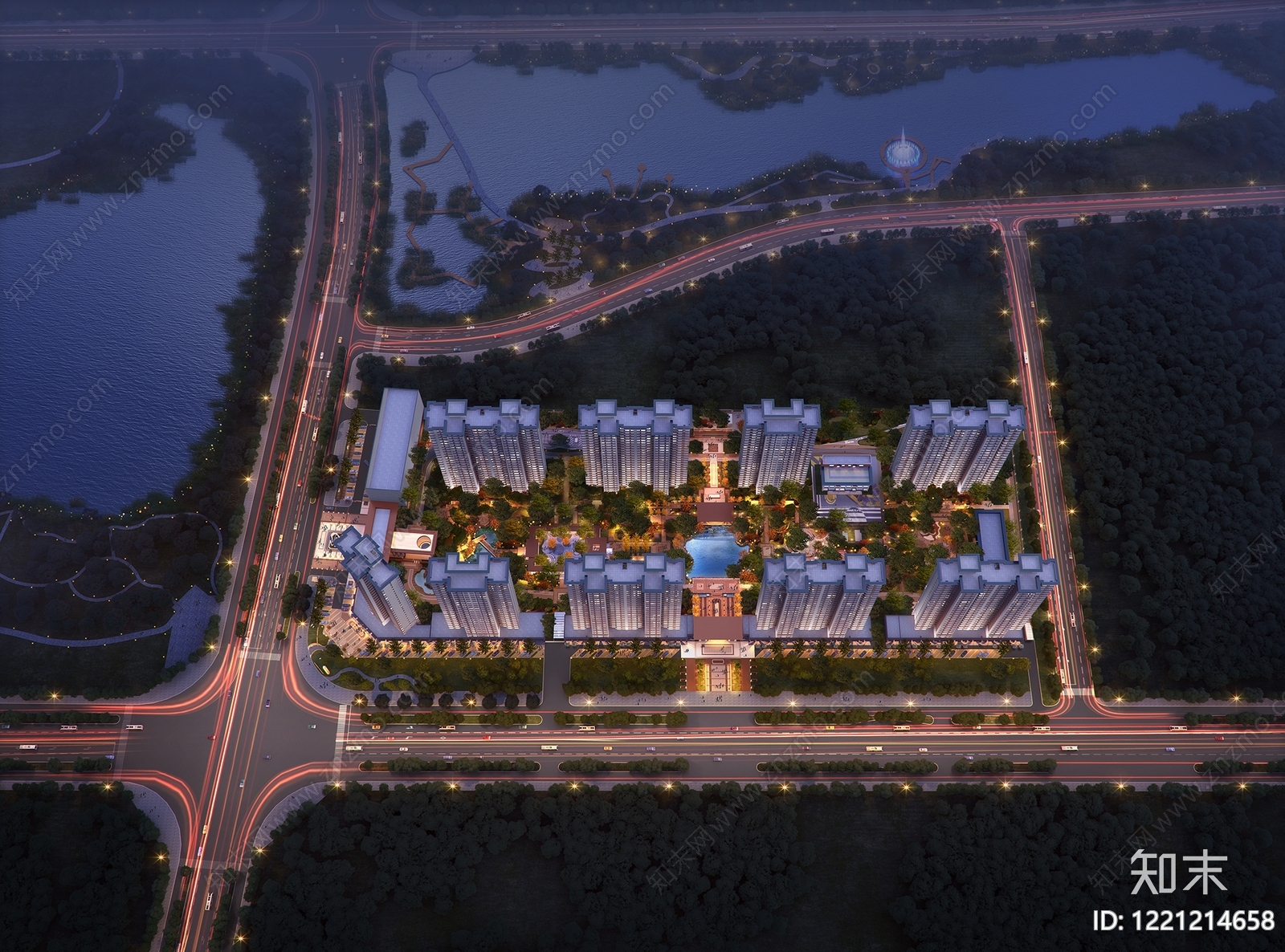 现代主义小高层住宅楼3D模型渲染效果图