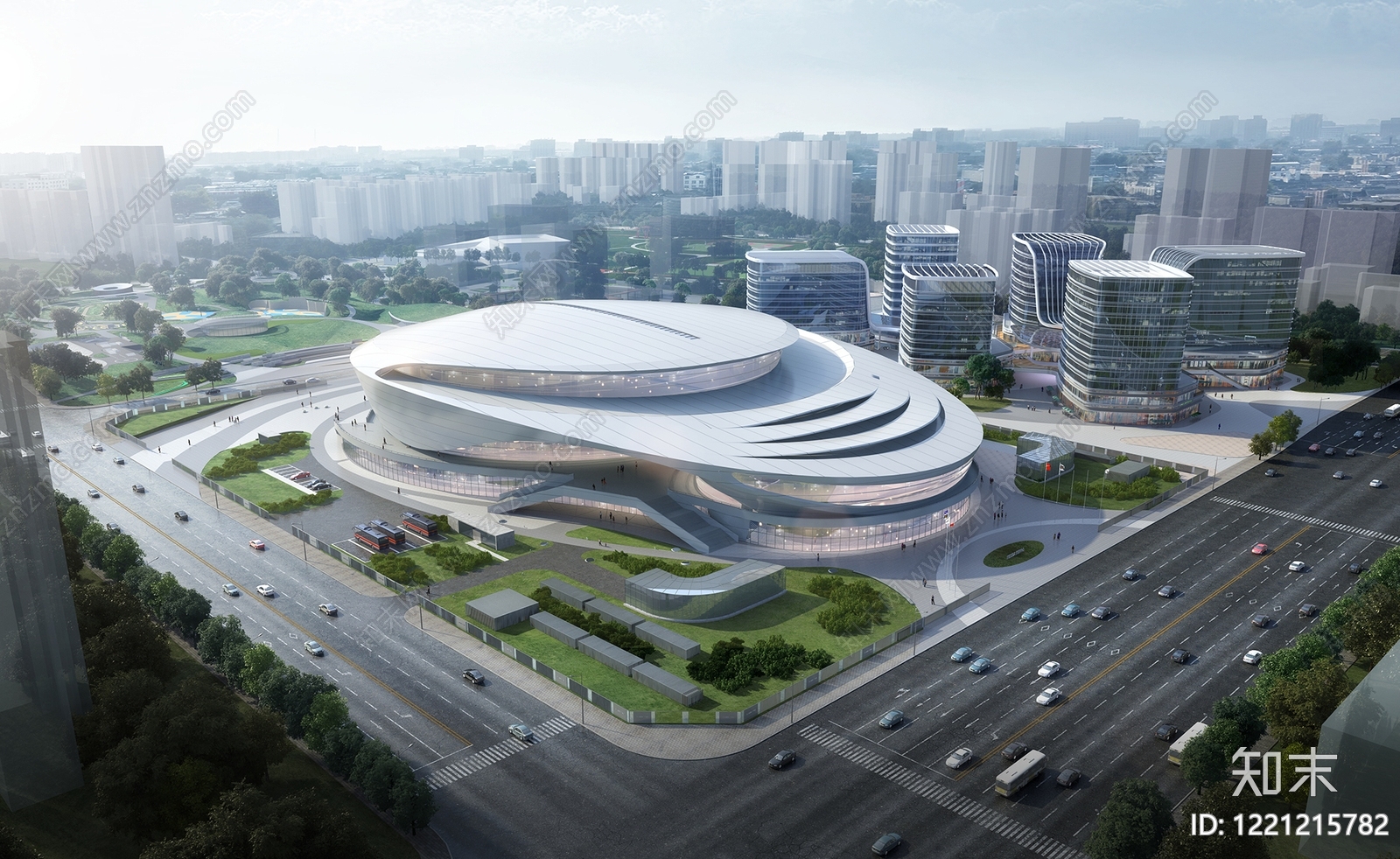 现代主义体育馆外观3D模型渲染效果图