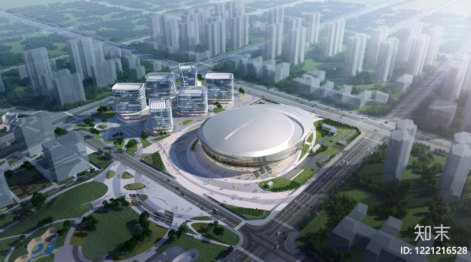 现代主义体育馆外观3D模型渲染效果图