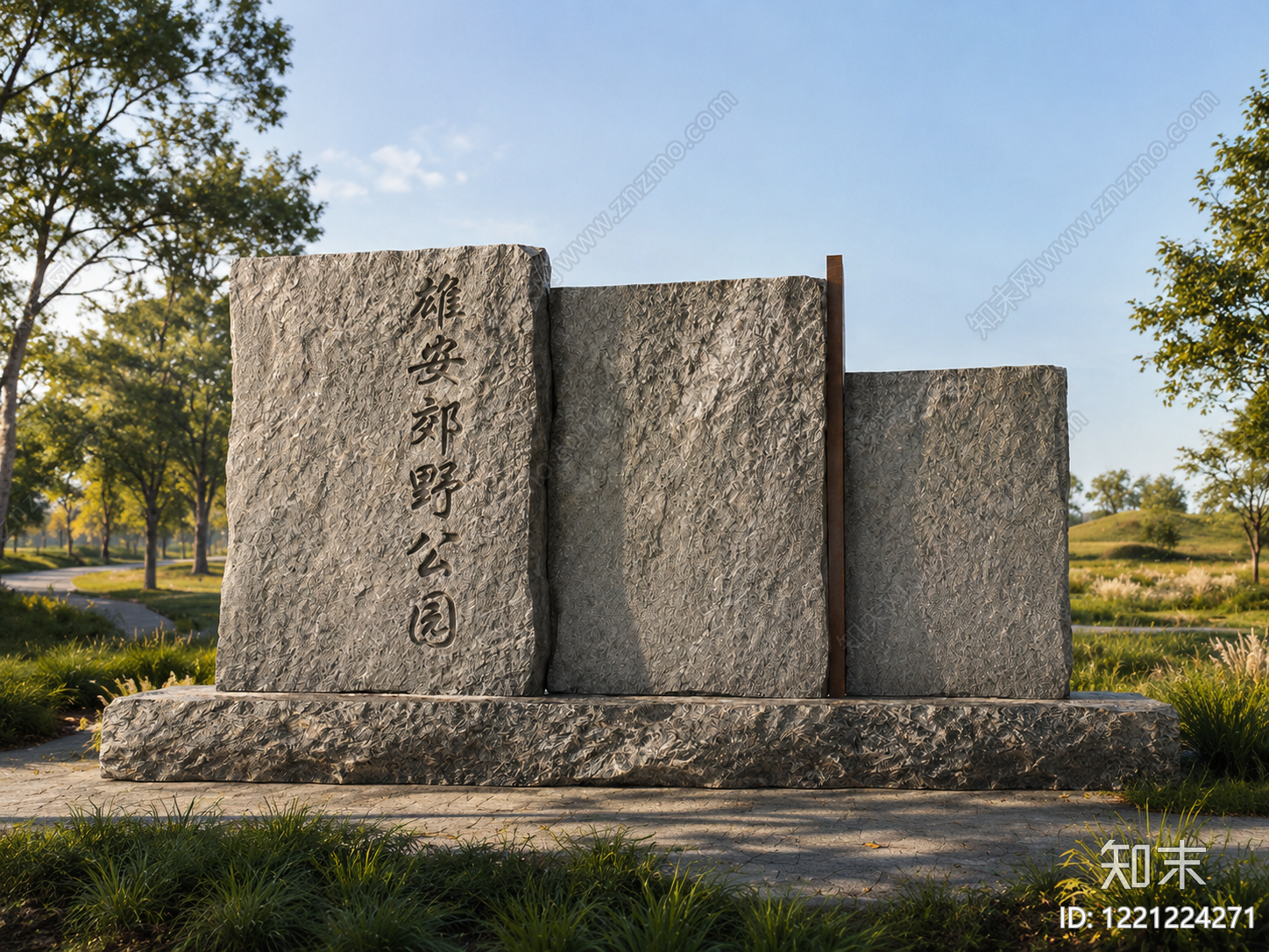 新中式景观公园景观3D模型渲染效果图