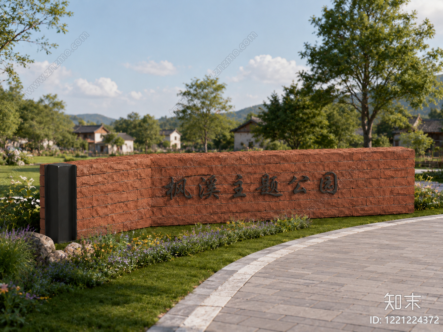新中式景观公园景观3D模型渲染效果图