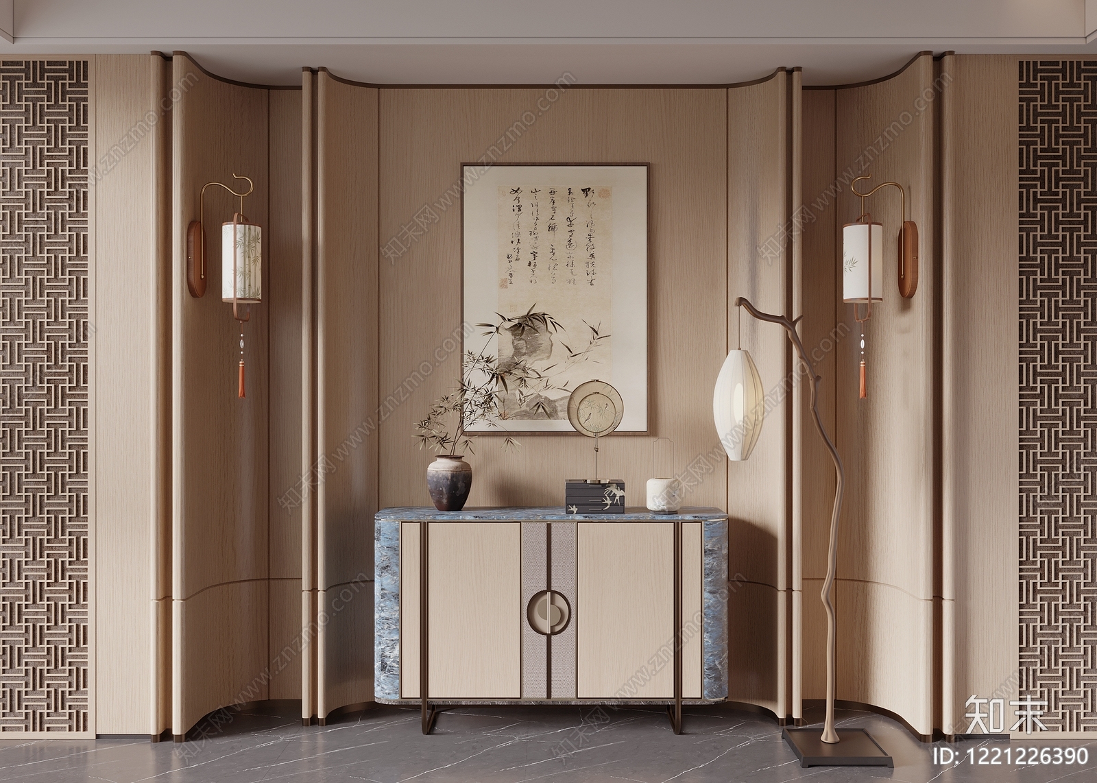 新中式玄关3D模型下载【ID:1221226390】